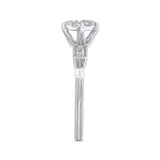 Round and Baguette Cut Diamond Engagement Ring in 14K White Gold