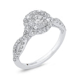 Split Shank Round Diamond Halo Engagement Ring in 14K White Gold