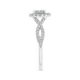 Split Shank Round Diamond Halo Engagement Ring in 14K White Gold
