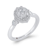 Round Diamond Oval Shape Halo Engagement Ring in 14K White Gold