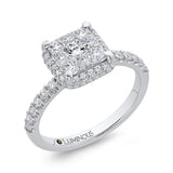 Diamond Princess Shape Halo Engagement Ring in 14K White Gold