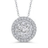 Round Diamond Halo Pendant with Chain 14K White Gold