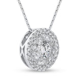 Round Diamond Halo Pendant with Chain 14K White Gold