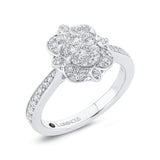Round Diamond Floral Engagement Ring in 14K White Gold