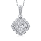 Round Diamond Floral Pendant with Chain 14K White Gold