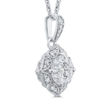 Round Diamond Floral Pendant with Chain 14K White Gold