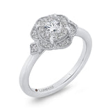 Round Diamond Floral Engagement Ring in 14K White Gold