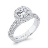 Split Shank Round Diamond Double Halo Engagement Ring in 14K White Gold (Semi-Mount)