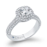 Three Row Round Diamond Double Halo Engagement Ring in 14K White Gold (Semi-Mount)