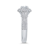 Three Row Round Diamond Double Halo Engagement Ring in 14K White Gold (Semi-Mount)