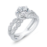 Split Shank Bezel Set Round Diamond Split Shank Engagement Ring with Milgrain 14K White Gold (Semi-Mount)