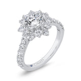 Round Diamond Floral Engagement Ring with Round Shank in 14K White Gold (Semi-Mount)