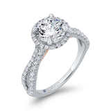 Split Shank Round Diamond Halo Engagement Ring in 14K Two Tone Gold (Semi-Mount)