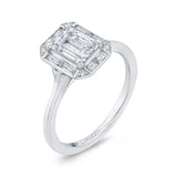 Emerald Cut Diamond Engagement Ring with Round Shank in 14K White Gold (Semi-Mount)
