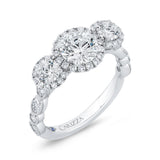 Round Diamond Three Halo Engagement Ring with Round Shank in 14K White Gold (Semi-Mount)