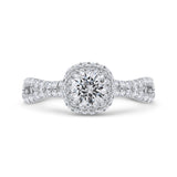Split Shank Diamond Halo Engagement Ring in 14K White Gold
