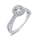 Split Shank Diamond Halo Engagement Ring in 14K White Gold