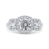 Diamond Three-Stone Halo Engagement Ring in 14K White Gold (Semi-Mount)