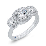 Diamond Three-Stone Halo Engagement Ring in 14K White Gold (Semi-Mount)
