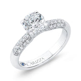 Three Row Round Diamond Engagement Ring in 14K White Gold (Semi-Mount)