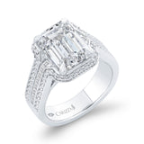 Three Row Round Diamond Halo Engagement Ring in 14K White Gold (Semi-Mount)