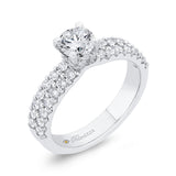 Two Row Round Diamond Engagement Ring in 14K White Gold