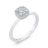 Cushion Cut Diamond Halo Engagement Ring in 14K White Gold