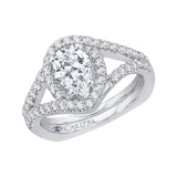 Split Shank Cushion Cut Diamond Halo Engagement Ring in 14K White Gold  (Semi-Mount)
