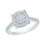 Princess Cut Diamond Halo Vintage Engagement Ring in 14K White Gold