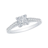 Princess Cut Diamond Cathedral Style Engagement Ring in 14K White Gold