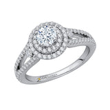 Split Shank Round Diamond Double Halo Engagement Ring in 14K White Gold 