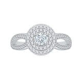 Round Diamond Double Halo Engagement Ring with Split Shank In 14K White Gold