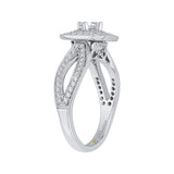 Round Diamond Double Halo Engagement Ring with Split Shank In 14K White Gold