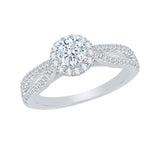 Split Shank Diamond Halo Engagement Ring in 14K White Gold 