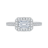 Emerald Cut Diamond Halo Engagement Ring in 14K White Gold