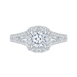 Cushion Cut Diamond Halo Engagement Ring in 14K White Gold