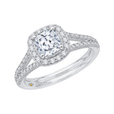 Cushion Cut Diamond Halo Engagement Ring in 14K White Gold