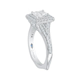 Split Shank Cushion Cut Diamond Double Halo Engagement Ring in 14K White Gold (Semi-Mount)