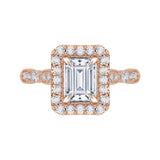 Emerald Cut Diamond Halo Vintage Engagement Ring in 14K Rose Gold (Semi-Mount)