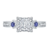 Princess Cut Diamond Engagement Ring with Sapphire in 14K White Gold (Semi-Mount)