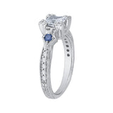 Princess Cut Diamond Engagement Ring with Sapphire in 14K White Gold (Semi-Mount)