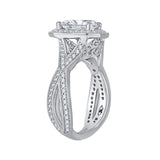 Split Shank Emerald Cut Diamond Halo Engagement Ring in 14K White Gold (Semi-Mount)
