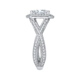 Split Shank Emerald Cut Diamond Halo Engagement Ring in 14K White Gold (Semi-Mount)