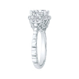 Cushion Cut Three-Stone Diamond Halo Engagement Ring in 18K White Gold (Semi-Mount)