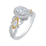 Oval Cut Diamond Halo Engagement Ring in 14K Two Tone Gold (Semi-Mount)