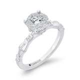 Round & Princess Cut Diamond Engagement Ring in 14K White Gold