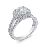 Round Diamond Double Halo Engagement Ring with Blue Sapphire in 14K White Gold