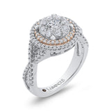 Split Shank Round Diamond Double Halo Engagement Ring in 14K Two Tone Gold