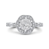 Round Diamond Flower Engagement Ring in 14K White Gold