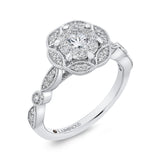 Round Diamond Flower Engagement Ring in 14K White Gold